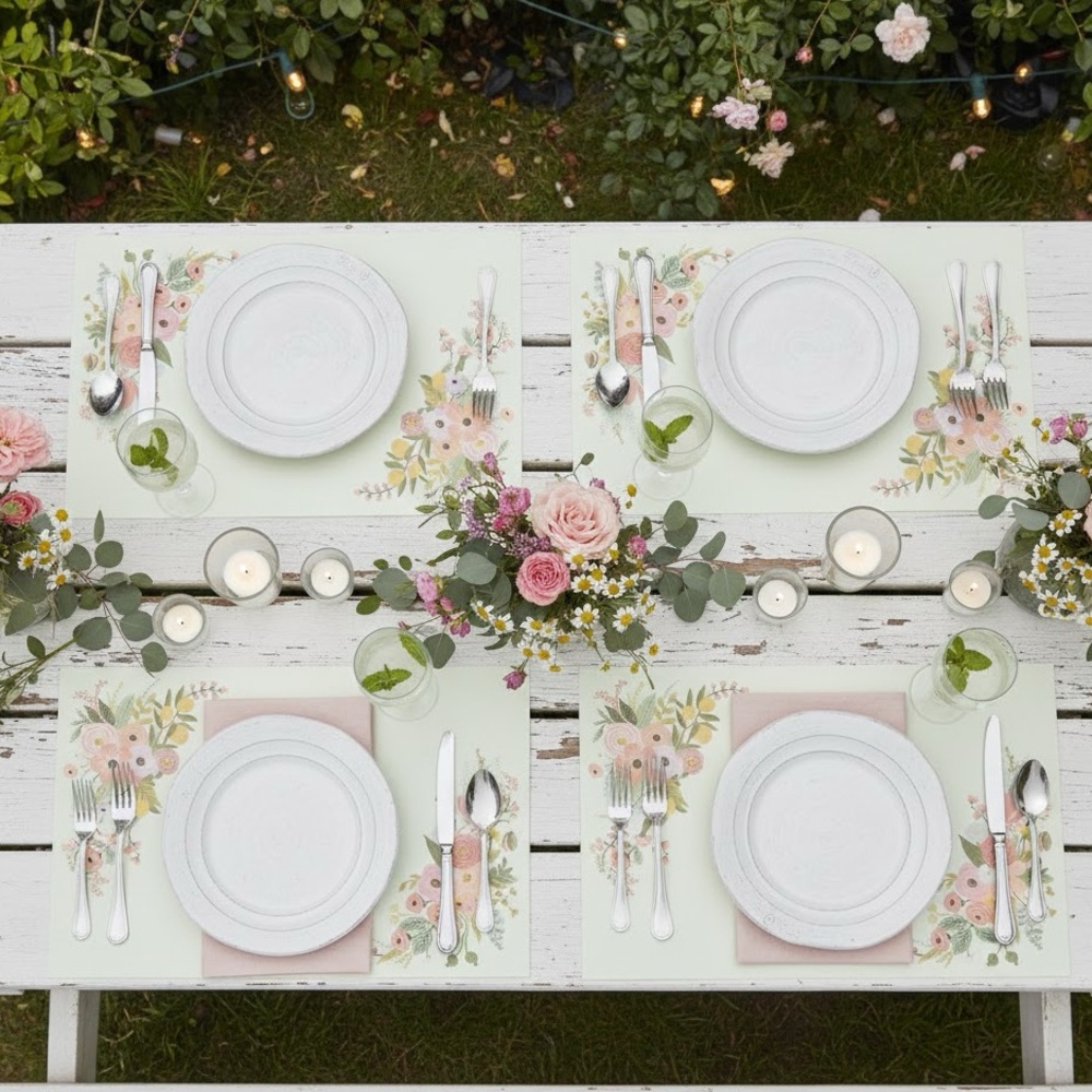 Rifle Paper Co. Elodie Paper Placemats Set of 24 Light Green Floral